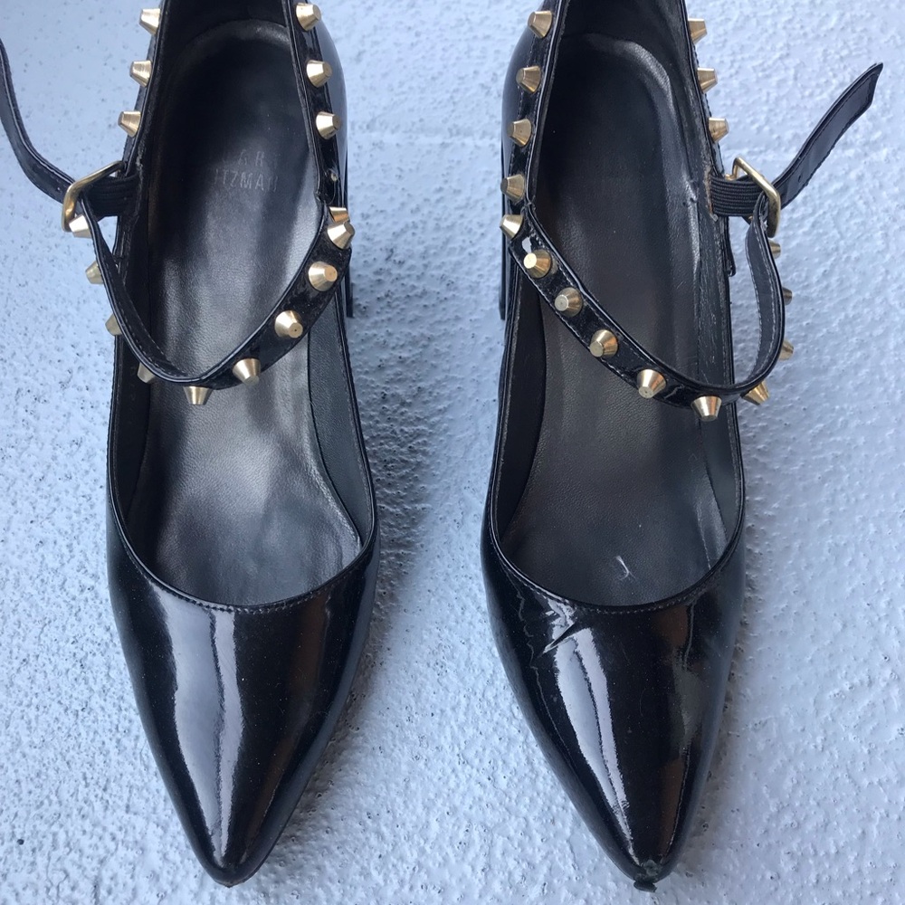Studded Black Block Heels, Stuart Weitzman, size 5